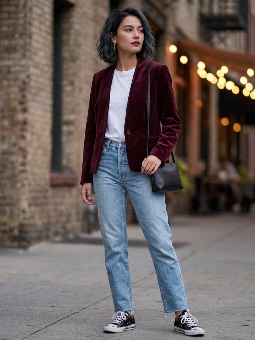 VINTAGE Evan Picone Burgundy Velvet Single-Button Blazer